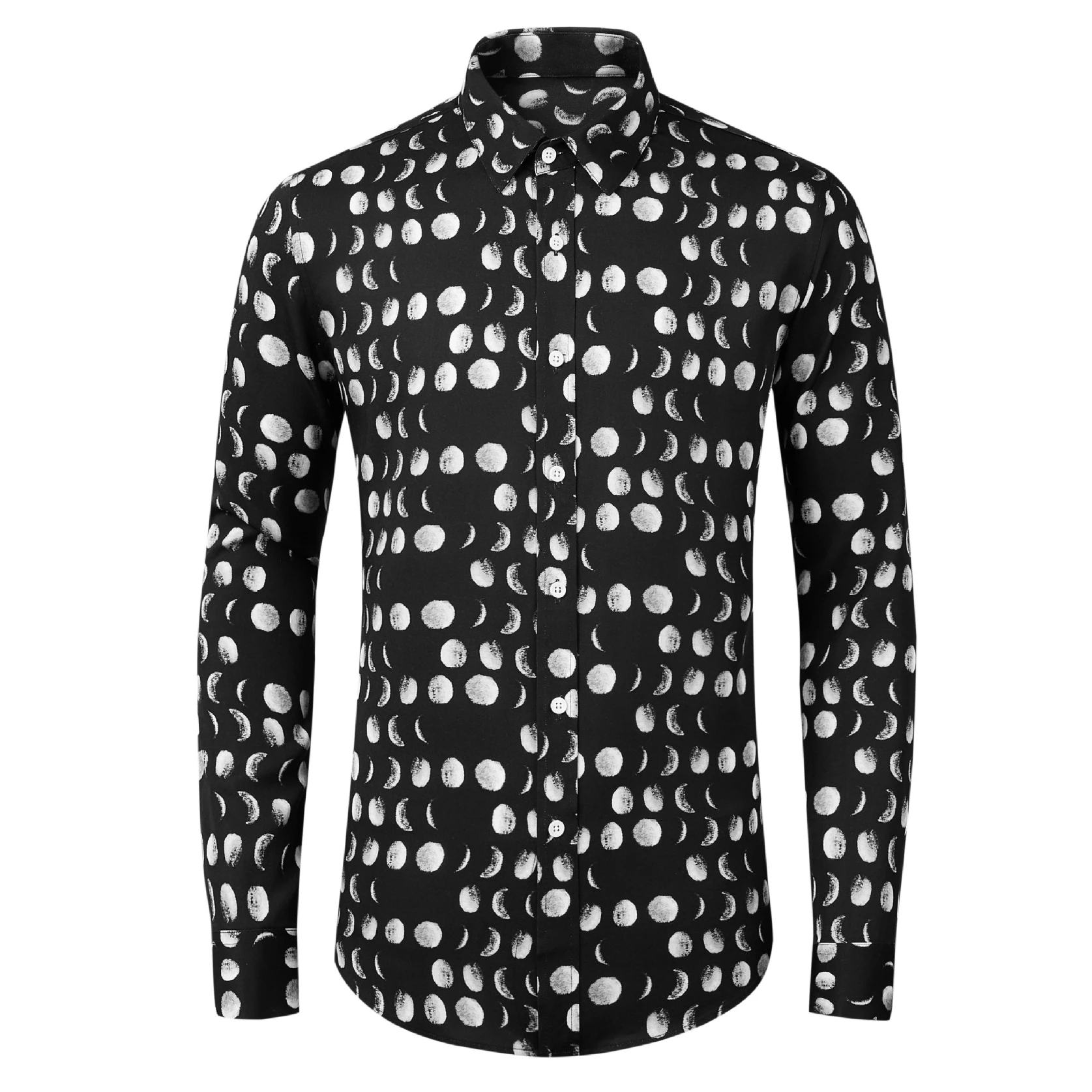 Lunar Polka Dot Printed Men\'s Shirt Luxury Brand Long Sleeve Casual Shirts Slim Fit Business Social Party Tuxedo Dress Shirts