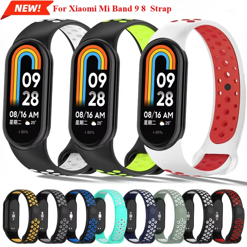 Silicone strap For Xiaomi Mi band 9 Sports smart bracelet breathable and comfortable replacement wristband For Mi band 8 Correa