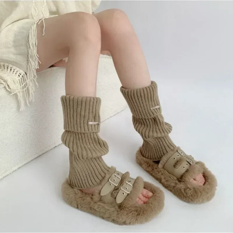 

Lolita Women Leg Warmers Kawaii Y2K Girls Cute Long Socks JK Thigh High Socks Autumn Winter Warm Knitted Cotton Foot Cover