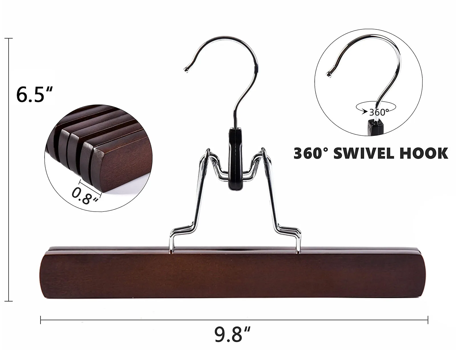 5-Pack Solid Wood Trouser Hangers – Non-Slip, Non-Marking Clips for Skirts, Pants, and Scarves (Ideal for Clothing Stores)