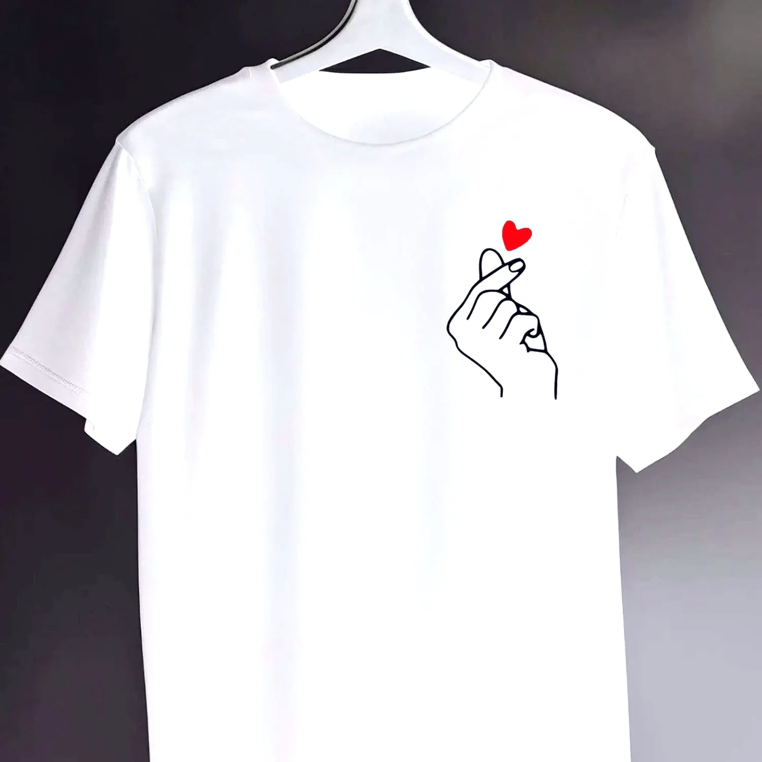 Finger Heart Graphic Ted WomY2k Round Neck Casual Print Breathable T-Shirt Free Delivery Shipping Clothes Woman