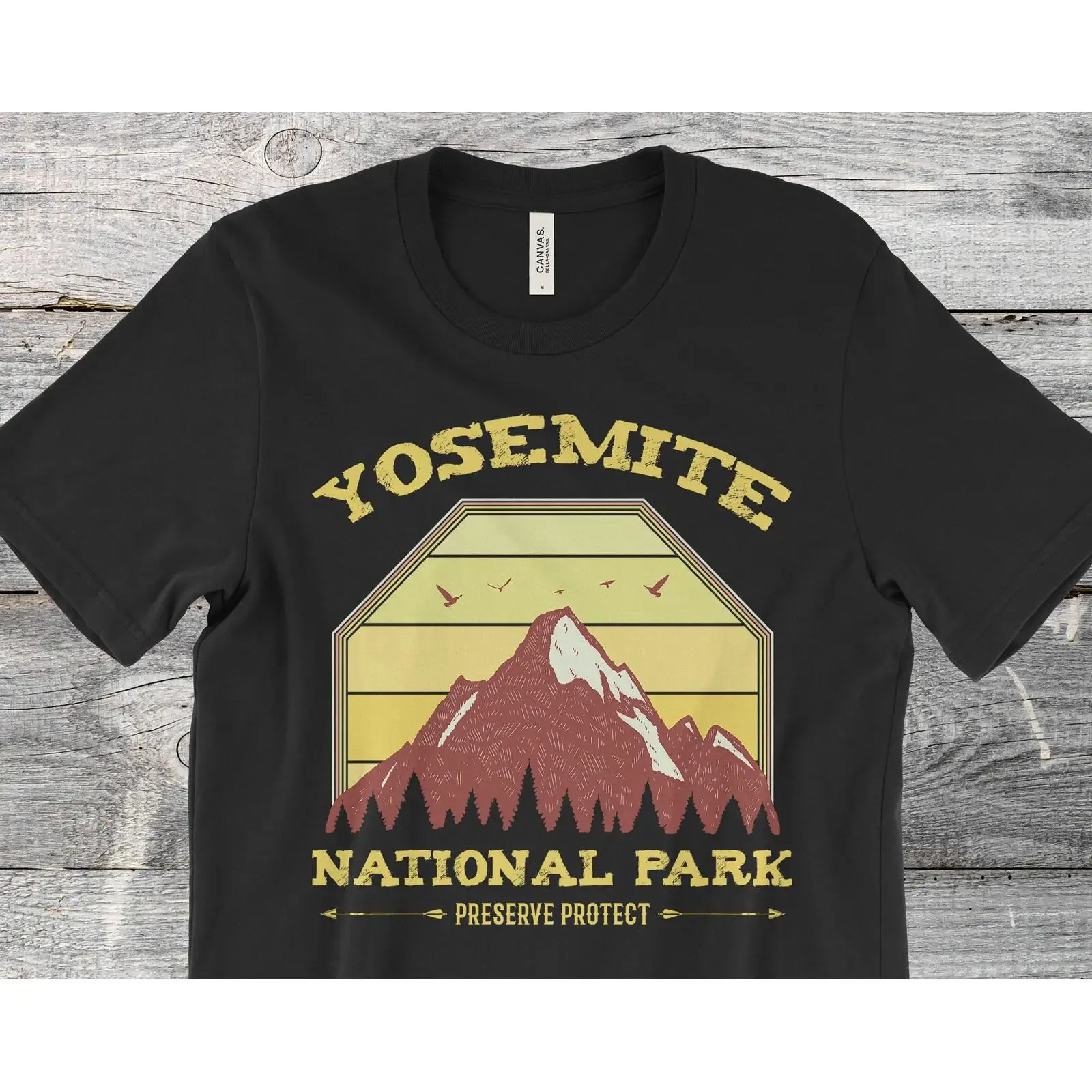 Yosemite National Park T Shirt Vintage Retro Mountain Preserve Protect  vintage Washed Top For Everyday Wear designer clothes
