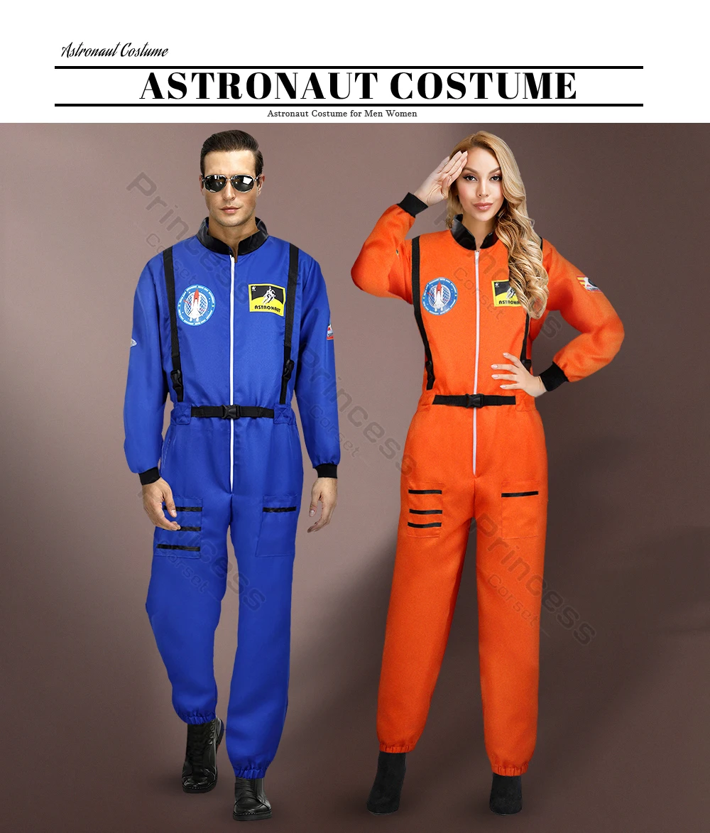 Astronauten-Kostüm für Erwachsene, für Damen und Herren, Fluganzug-Kostüm, Cosplay, Weltraum-Astronaut, blauer Ganzkörper-Overall mit Reißverschluss, Karneval – Detail 14