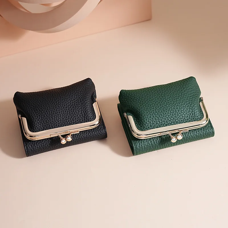 ​​Women's Tri-Fold Genuine Leather Wallet - Metal Clasp Compact Organizer with Coin Pocket & Multi-Card Slots​​