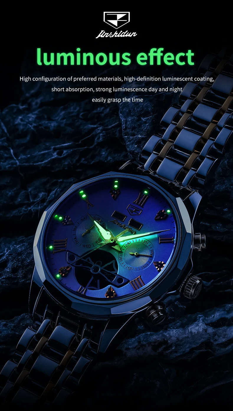 JINSHIDUN 8989 Luxus-Herrenuhr Mode Skelett-Schwungrad Automatikuhren für Herren Rhombus-Spiegel Business Mechanische Uhr für Männer – Detail 7