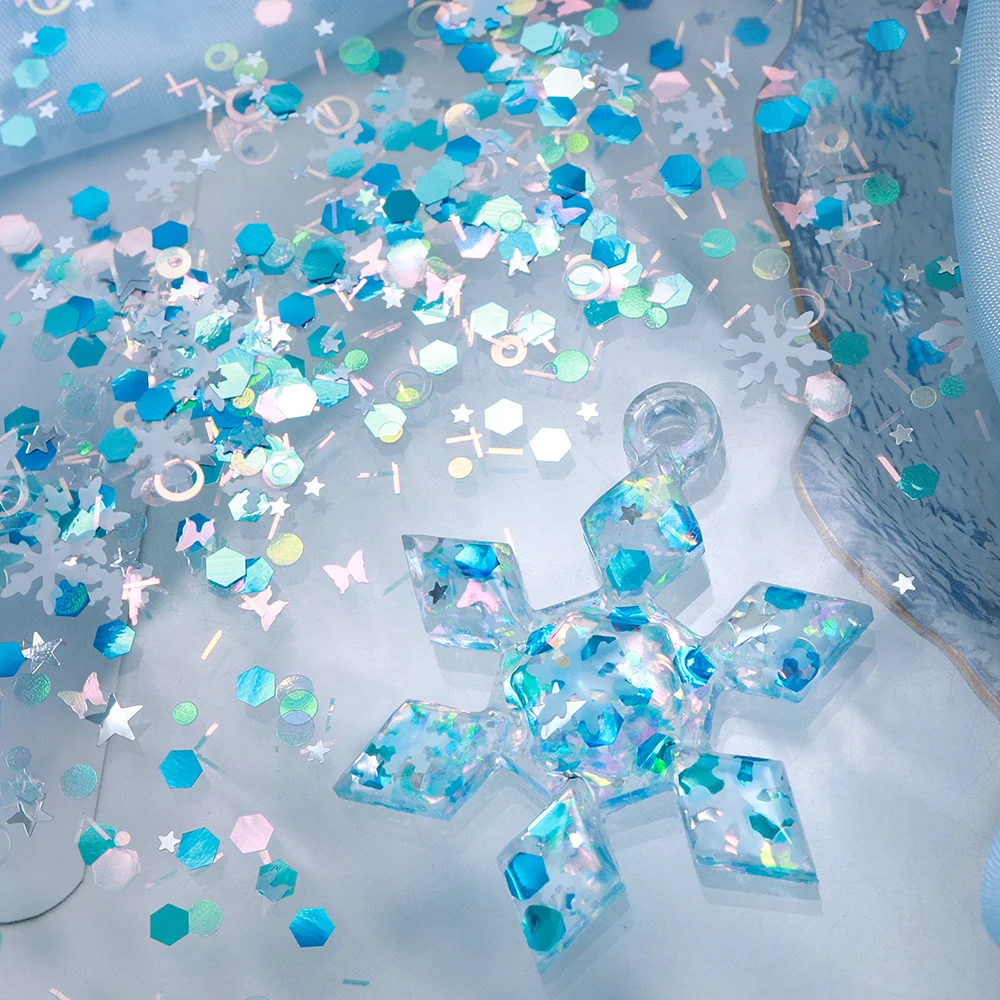 5g Winter Snowflake Sequins Epoxy Filling Blue White Star Round Bubble Glitter Flakes for Resin Shaker Filler DIY Jewelry Making