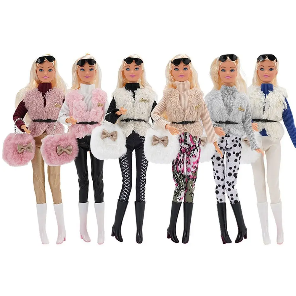 1/6 Doll Fashion Casual Wear Clothes Plush Vest Boots Winter Wear Sweaters Bags Pants Handmade Girl Doll Wearing Set For 29~32cm