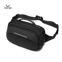 OZUKO-riñonera de viaje corta para hombre, bolso de cintura para teléfono móvil, impermeable, informal, cruzado, a la moda