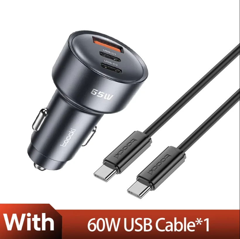 Toocki 65W USB-C Autoladegerät mit 3 Anschlüssen Typ C Schnellladung PPS PD3.0 QC Auto-Handy-Ladegerät für iPhone 16 Xiaomi Huawei Samsung