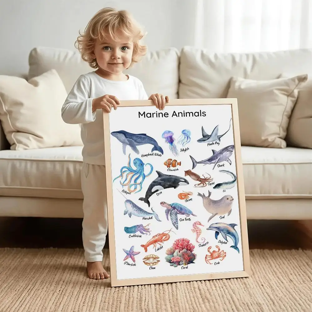 Educational Animals HD Wall Art Poster Farm Forest Ocean Insects Reptiles Wildlife Learning Chart Kids Room Classroom Decor