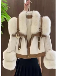 Women's Clothing Small fragrant style patchwork imitation fox fur versatile plus plush fur collar jacket 0116