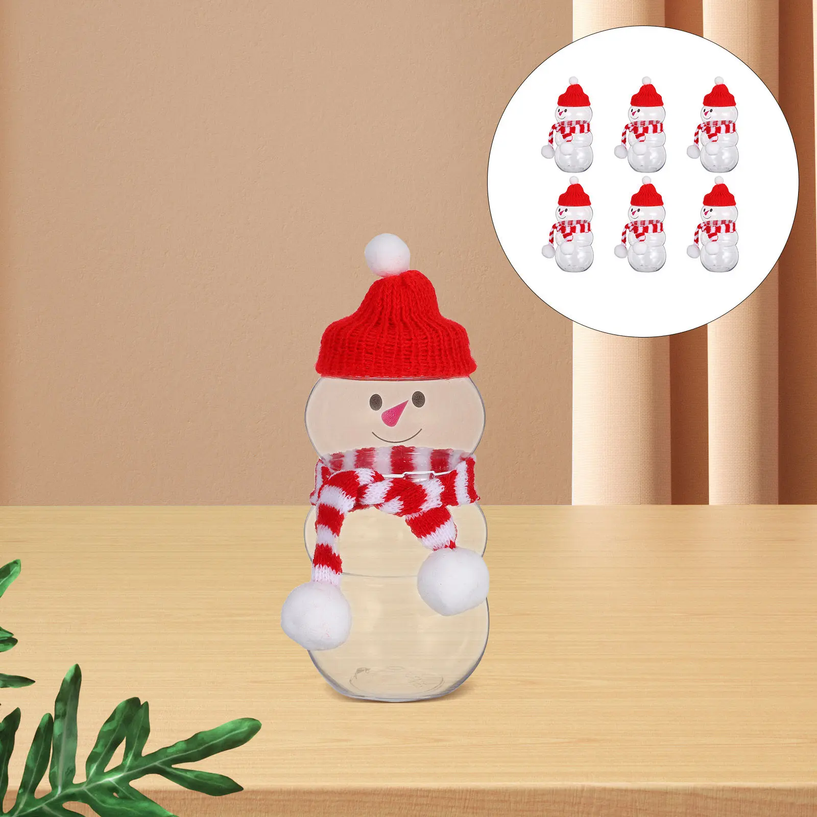 6Pcs Christmas Snowman Drink Bottles Caps Scarves Reusable Containers Milk Juice Candy Party Decoration Christmas Juice Bottle