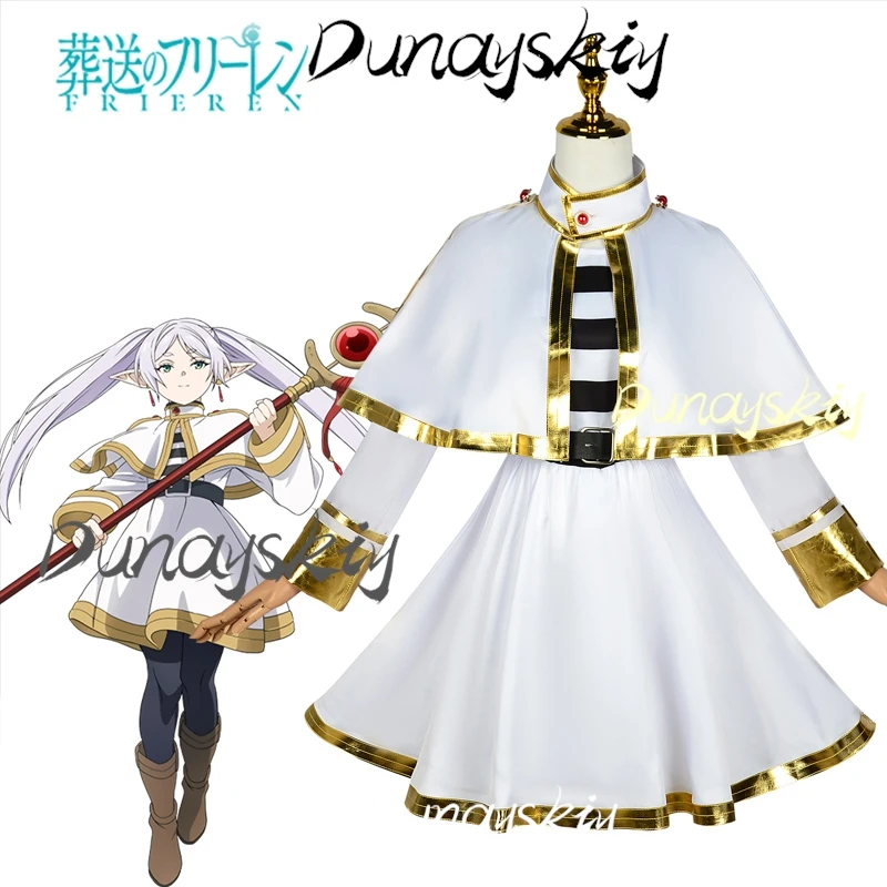 ﻿Sousou No Frieren Cosplay Anime Magician Costume Wig Dress Elf Ear Accessory Frieren Full Set or Women Girls Customized﻿