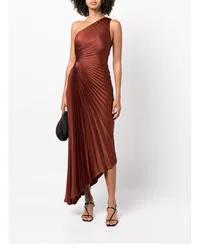 With Label ALC** Summer/Autumn Women Dress Polyester Asymmetry One-Shoulder Brown Hole Ankle-Length Vintage High Waist