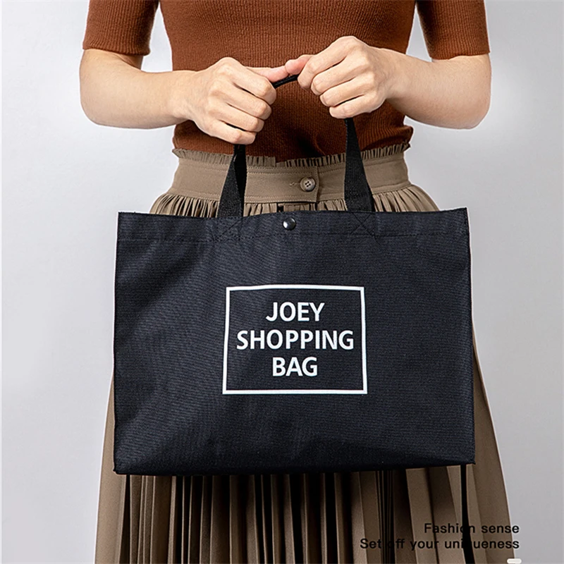 Black Foldable Supermarket Shopping Bag Portable Hand-Held Oxford Grocery Tote Large Capacity Eco Reusable Shoulder Shopper Bags