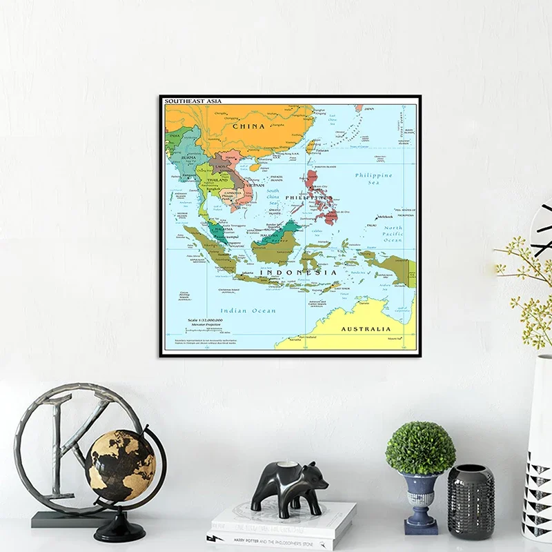 60*60 cm Il Sud-Est Asiatico Mappa In Inglese Parete Poster Decorativo Non tessuto Tela Pittura Senza Cornice Stampa Casa Soggiorno Decor