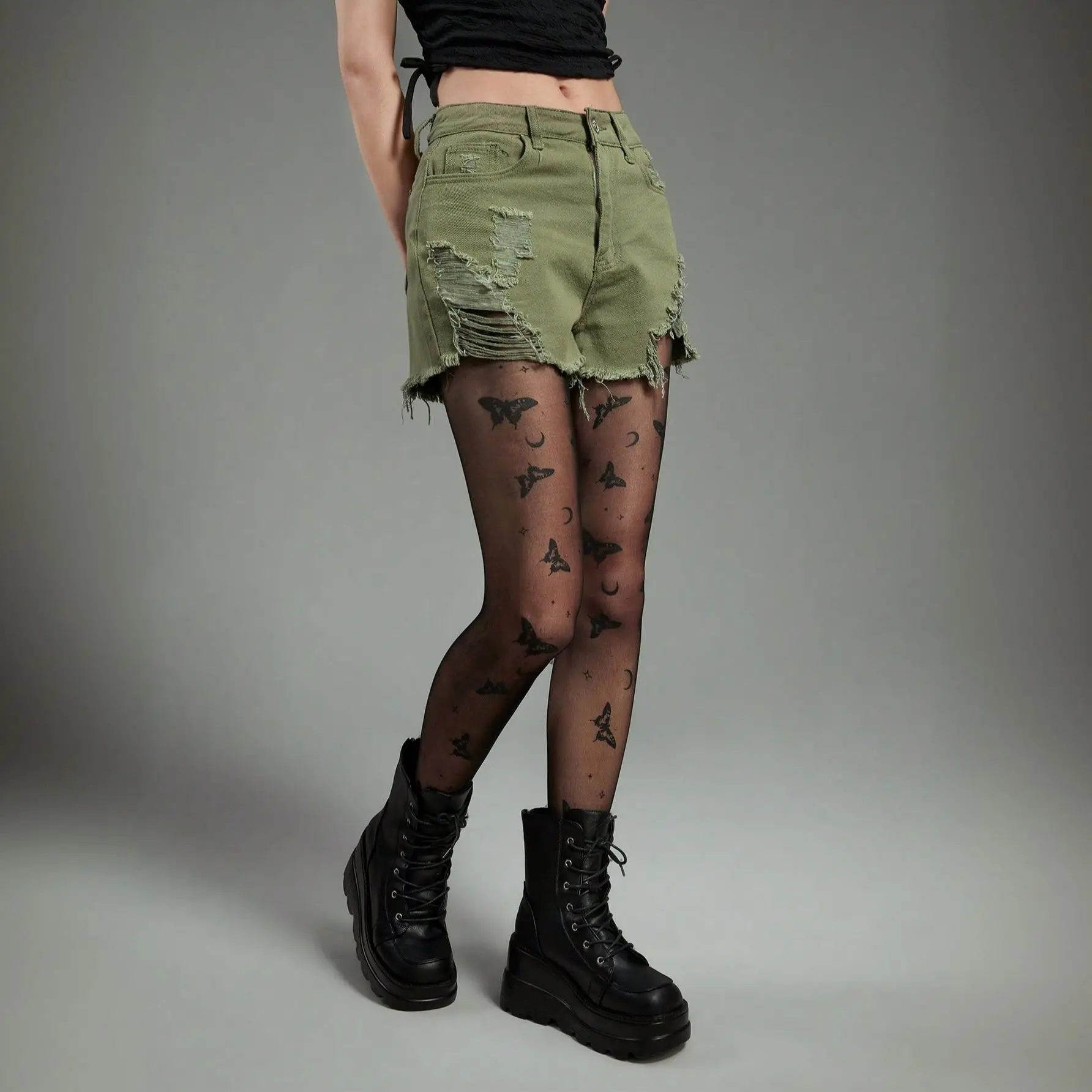 Fashion Simple Butterfly Print Women's Pantyhose Summer Sexy Black Thin Hottie Lolita Snake Pattern Nylon Tights