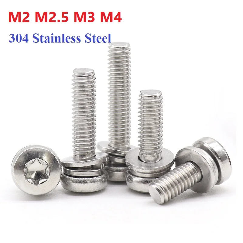 M2 M2.5 M3 M4 Round Head Internal Plum Blossom Three Combination Screws 304 Stainless Steel Optional Hardware Screws Bolt