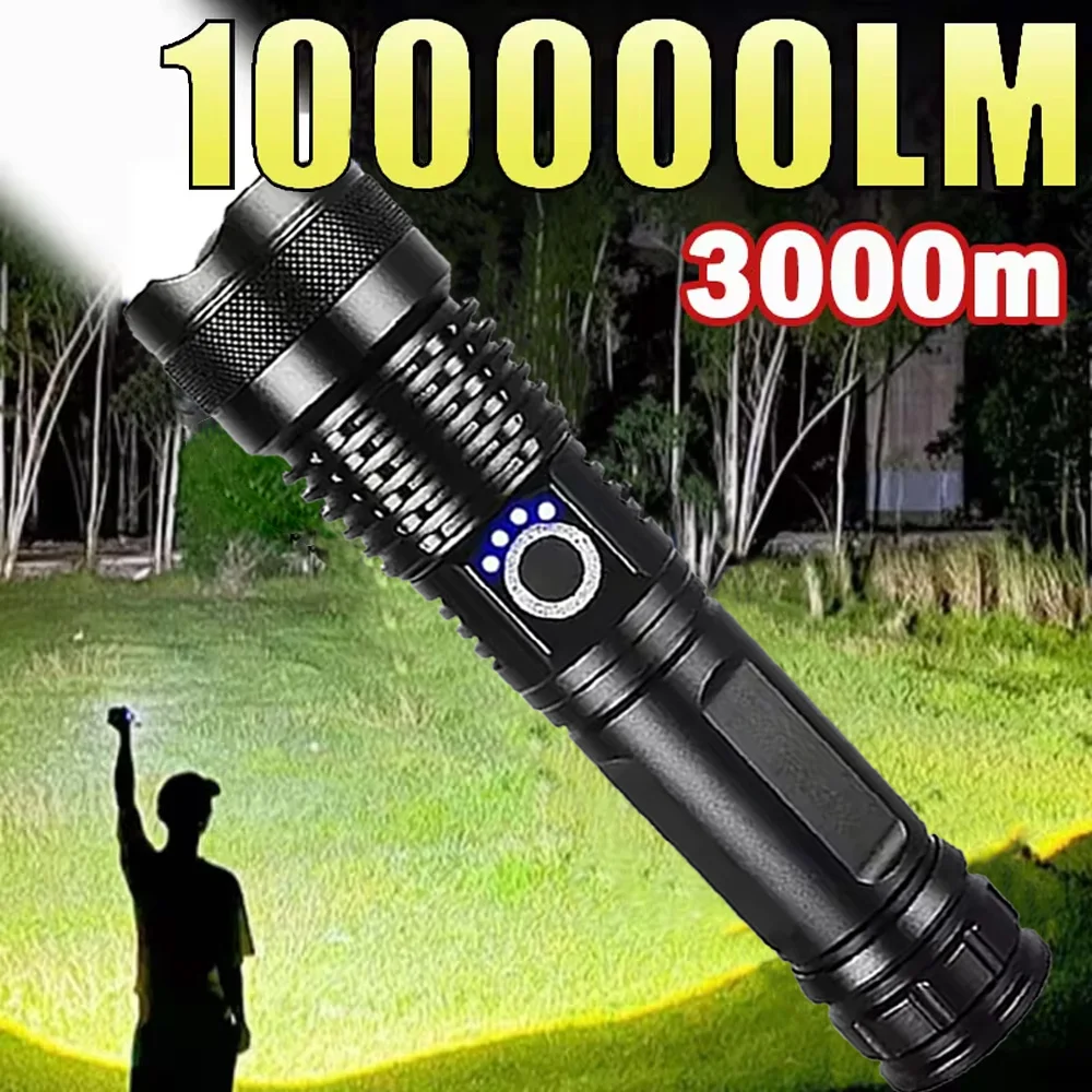 

High Power White Laser LED Flashlight 26650 Battery USB Rechargeable Strong Light Tactical Torch Outdoor Camping Hiking Lamp