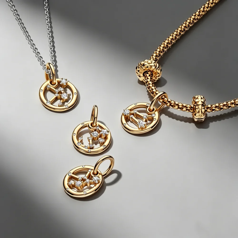 Oferta Especial: Abalorios Brillantes Dorados de los 12 Signos del Zodíaco (Géminis, Tauro, Aries, Virgo) Compatibles con Pulseras y Collares Originales, Regalo de Joyería DIY