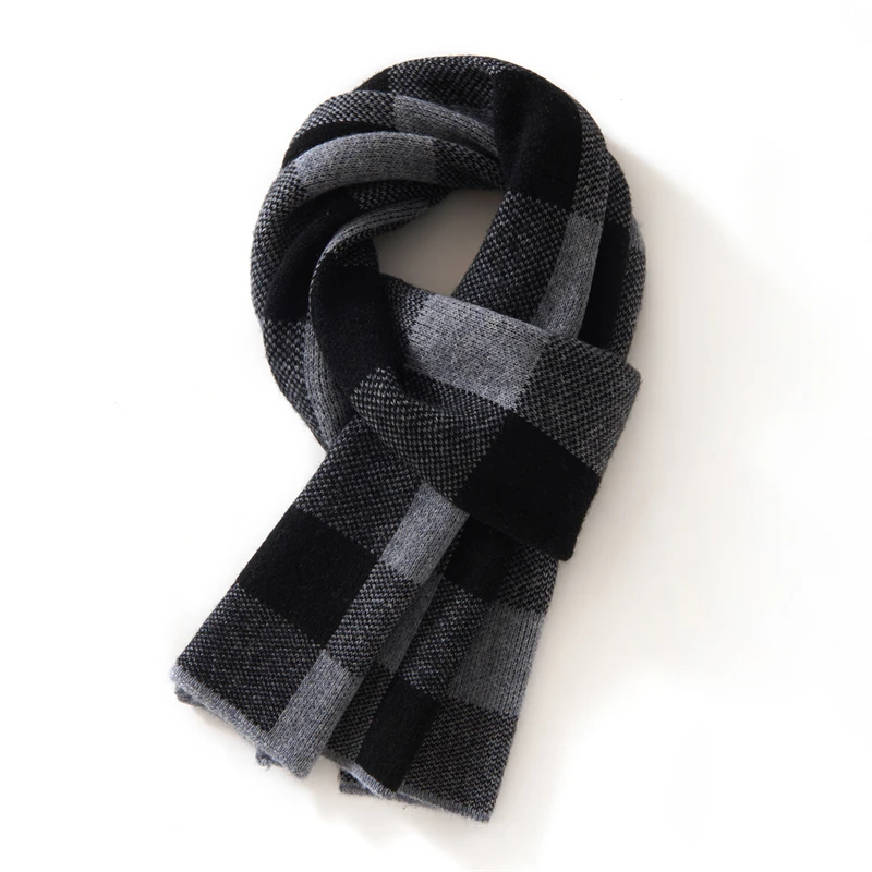 

High End 100% Wool Classic Grid Business Leisure Mens Scarf Winter Keep Warm Scarf Outdoor High Quality Neck Cover Scarf