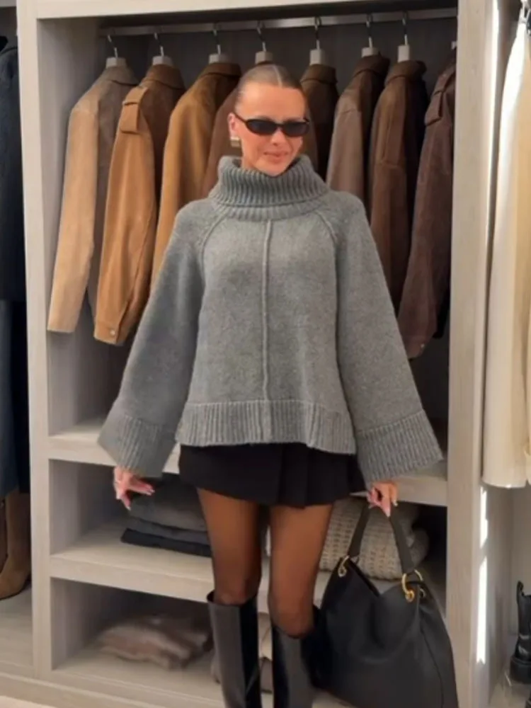 

HH Women Fashion Long Sleeves Stand Collar Solid Color Pullover Knitted Sweater Female Loose Comfort Street Style Winter Top