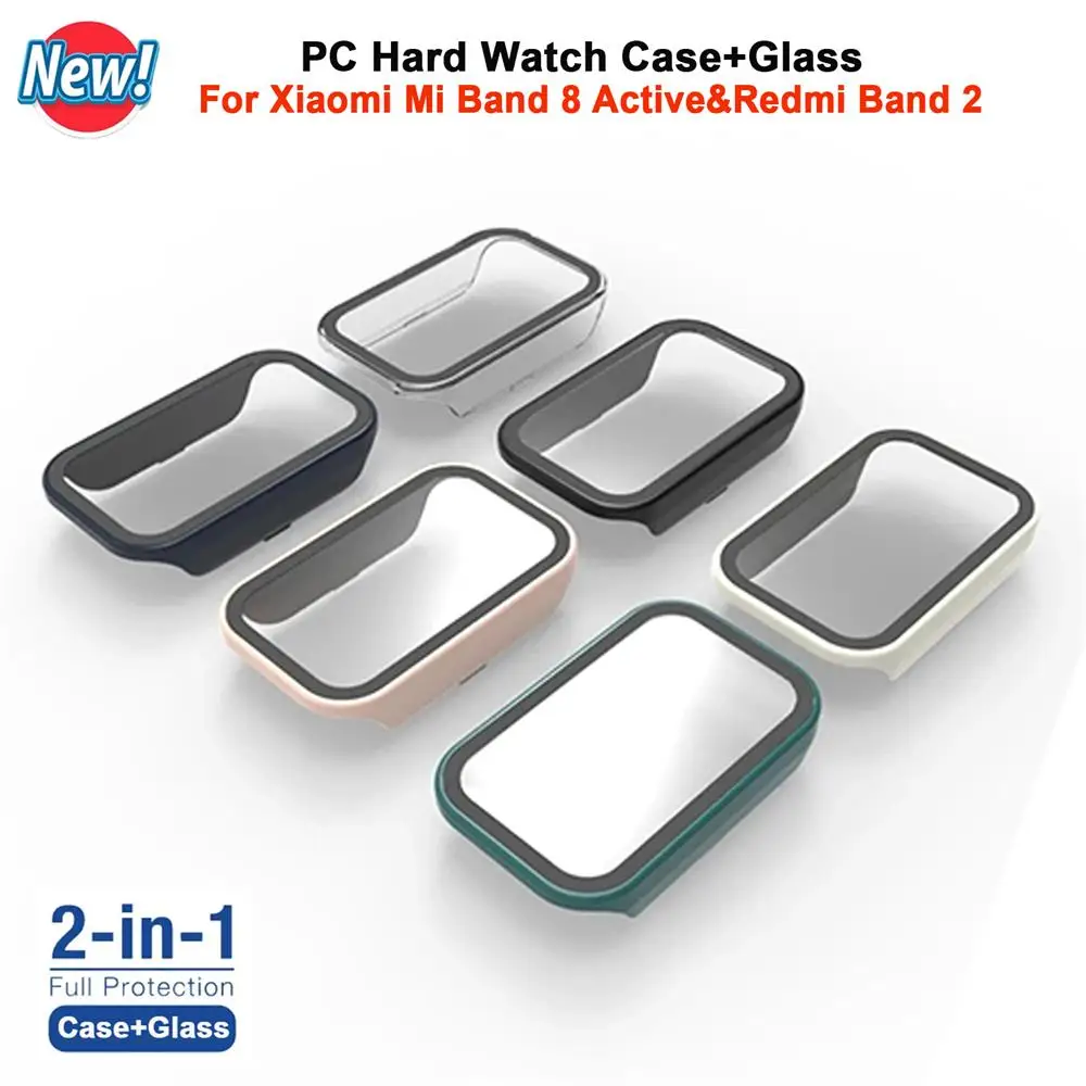 PC Watch Case+Glass For Xiaomi Mi Band 8 Active Smart Watch Anti-scratch Screen Protector For Redmi Band 2 Bumper Accessories