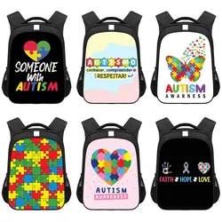 Autism Awareness Backpack for Teenager Autism Children School Bag Love Needs No Words Rucksack Daypack Laptop Backpack Bookbag