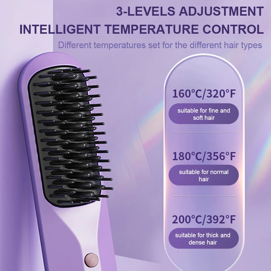 Cordless Electric Hair Brushes Straightener Brush  Heat Comb for Women Travel Portable Dryer and Straightening Brush Styler