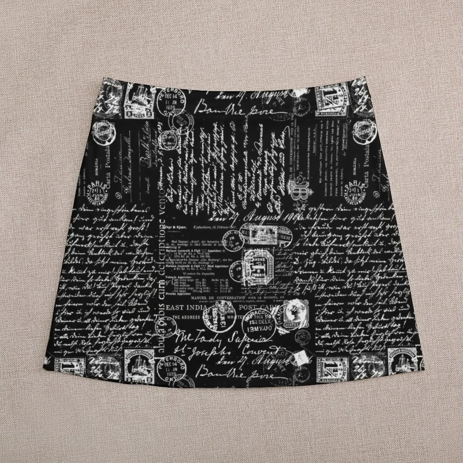 Black And White Vintage Letters And Postage Stamps Mini Skirt novelty in clothes luxury evening dresses 2024 skirts for women