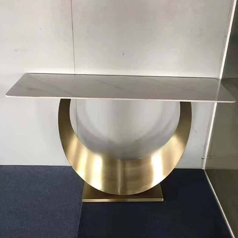 

Italian light luxury rock slab entrance entrance platform Modern simple strip case entrance very narrow stainless steel