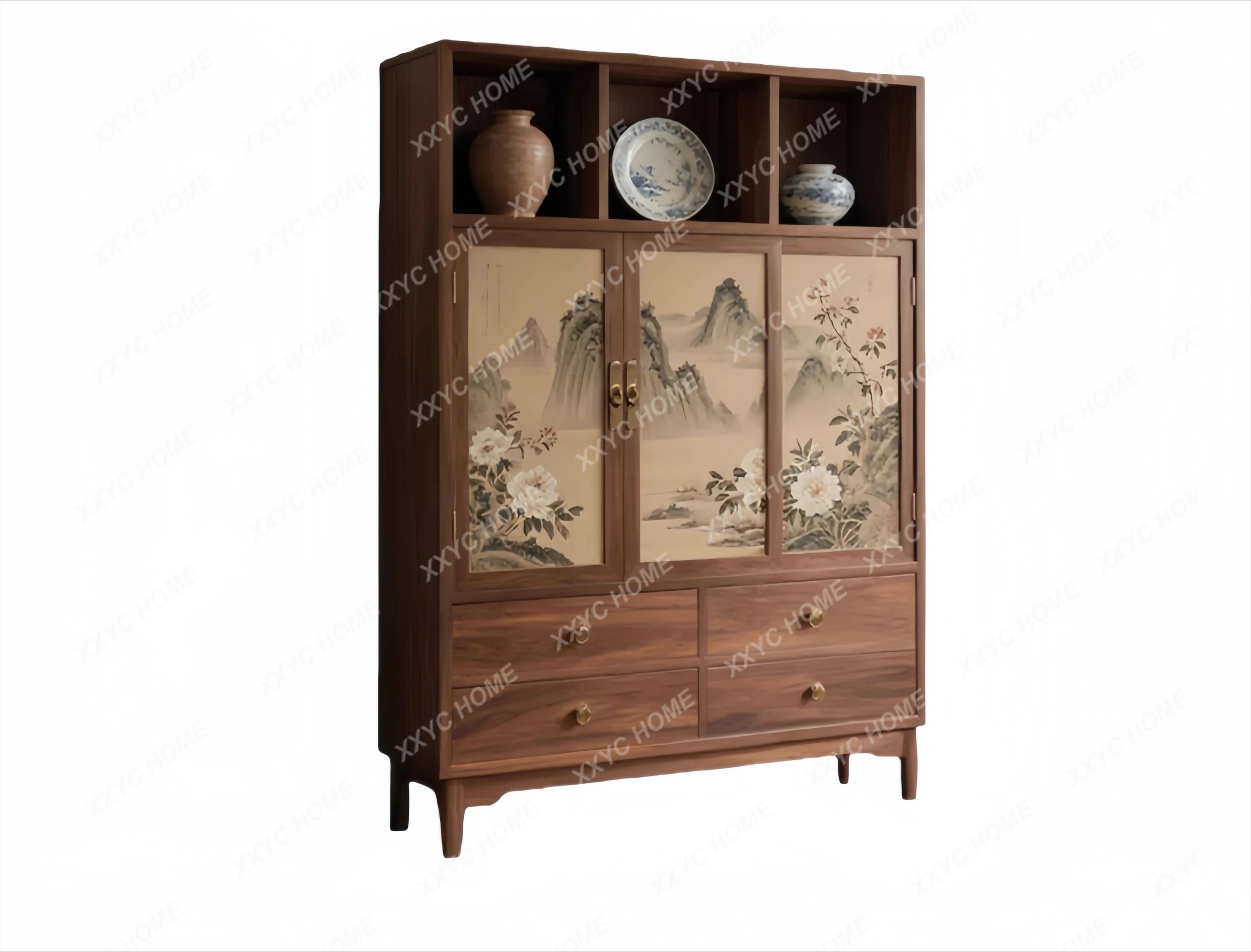 A Black walnut household tea room storage rack Duobao Pavilion
