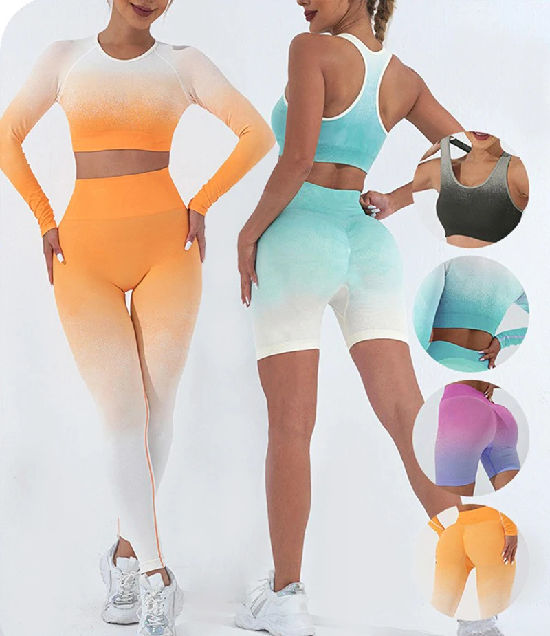 Gym women's sports 4-piece set two-color hanging dye fitness wear Women's fitness wear Women's fitness set sportswear