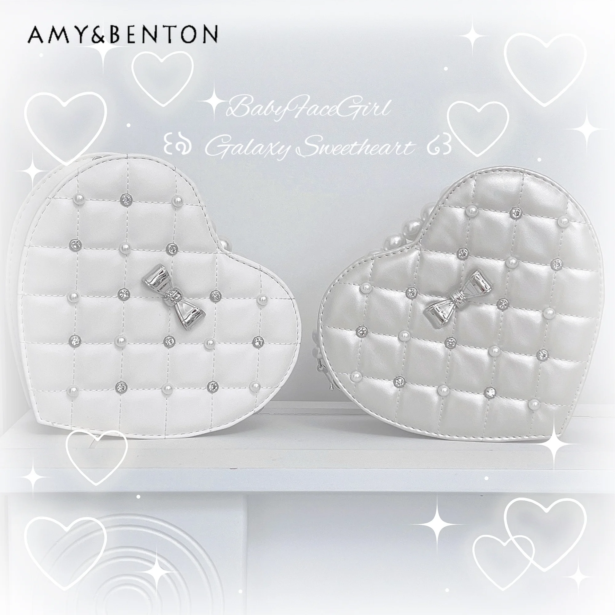 Sweetheart Girl Mass-Produced Japanese Pearl Rhinestone Bow Mine Series Heart Handbag Korean Ins Daily Shoulder Bag Women