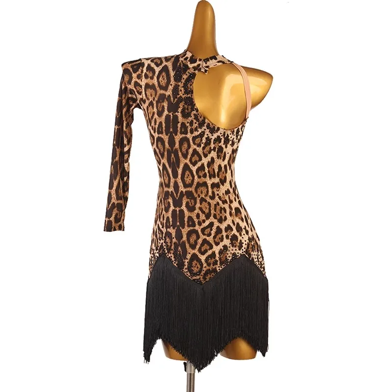 

2025 Leopard Latin Tassel Dress Modern Dance Gowns Ballroom Practice Wear Competiton Costume Performance Clothes Stage Outfits
