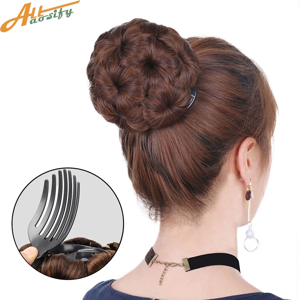 Allaosify Synthetic Chignon Hair Bun Clip In Ponytail Extensions Pink Black Red Hair Accessorie Curly Women\'s Chignon Female Bun