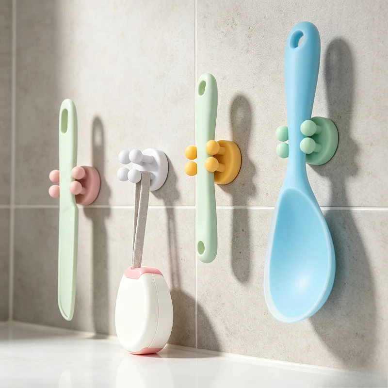 No Drill Adhesive Wall Hooks Multifunctional Bathroom Storage Hook for Toothpaste Razor Punch-free Wall Hanging Organizer