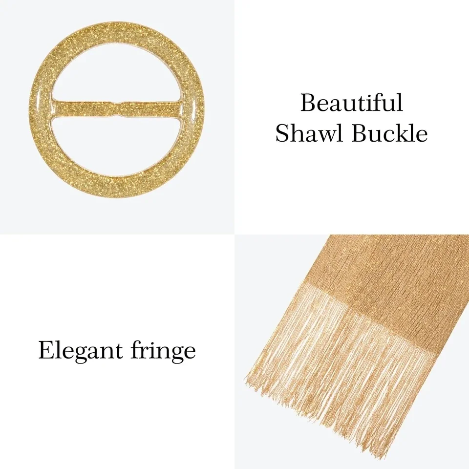 버클이있는 반짝이는 금속 스카프 여성 저녁 파티 목도리 신부 웨딩 랩을위한 우아한 골드 실버 반짝 이는 Shawls