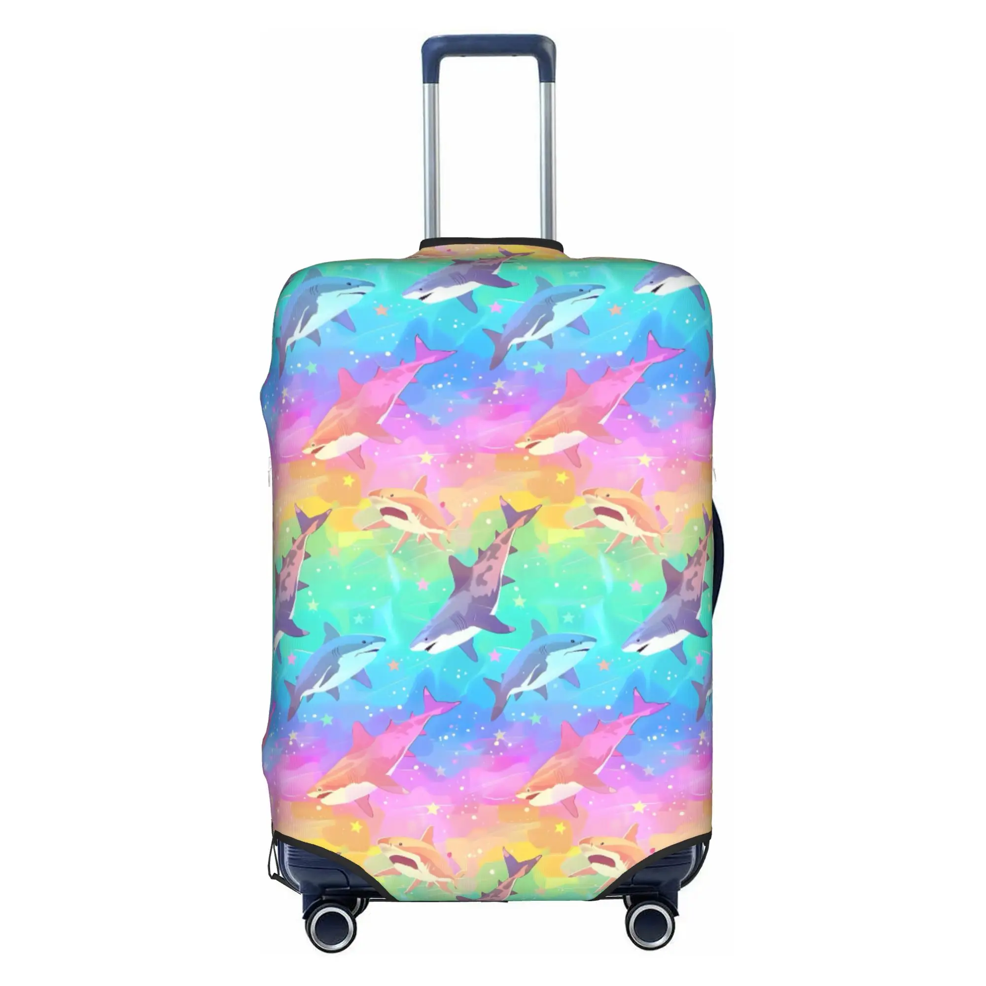 Custom Blue Watercolour Shark Luggage Cover Elastic Cartoon Ocean Animal Travel Suitcase Protective Covers Fits 18-32 Inch