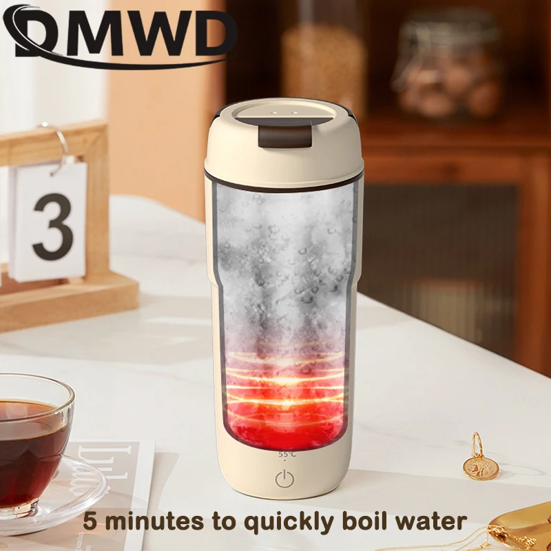 DMWD Portable Electric Boiling Cup 400ml Mini Electric Kettle Thermostatic Heating Thermos Stew Cup Health Cup Water Boiler