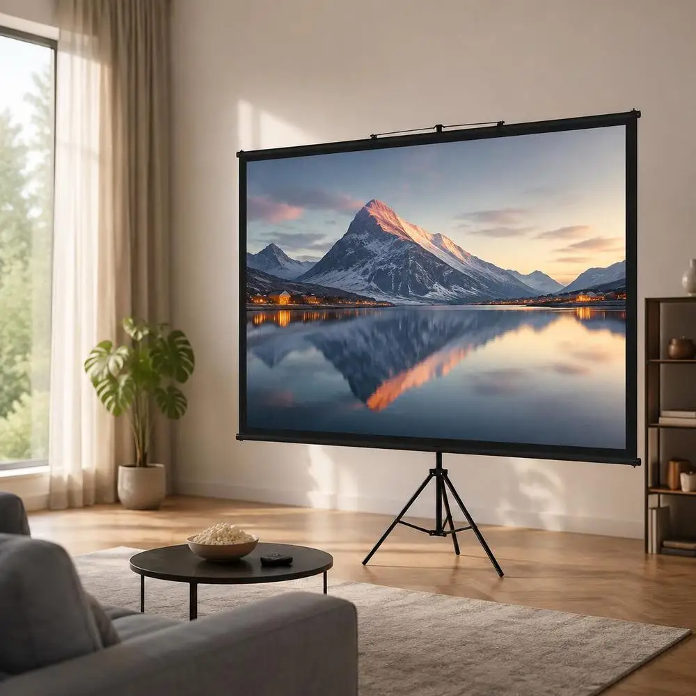 Schermo di proiezione su treppiede 227 x 127 cm in poliestere 4K HD 16:9 regolabile in altezza per cinema domestico ed esterno