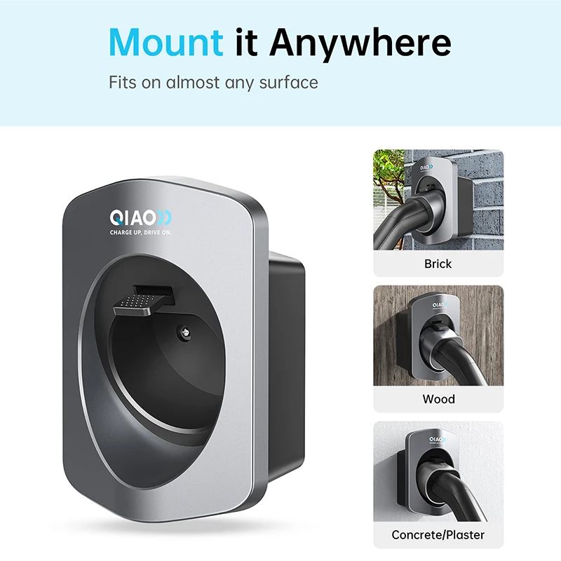 

QIAO EV Charger Holder Type 2 IEC 62196-2 Plug Electric car Sleek Wallbox Indoor Outdoor Use EV Charging Cable Accessories