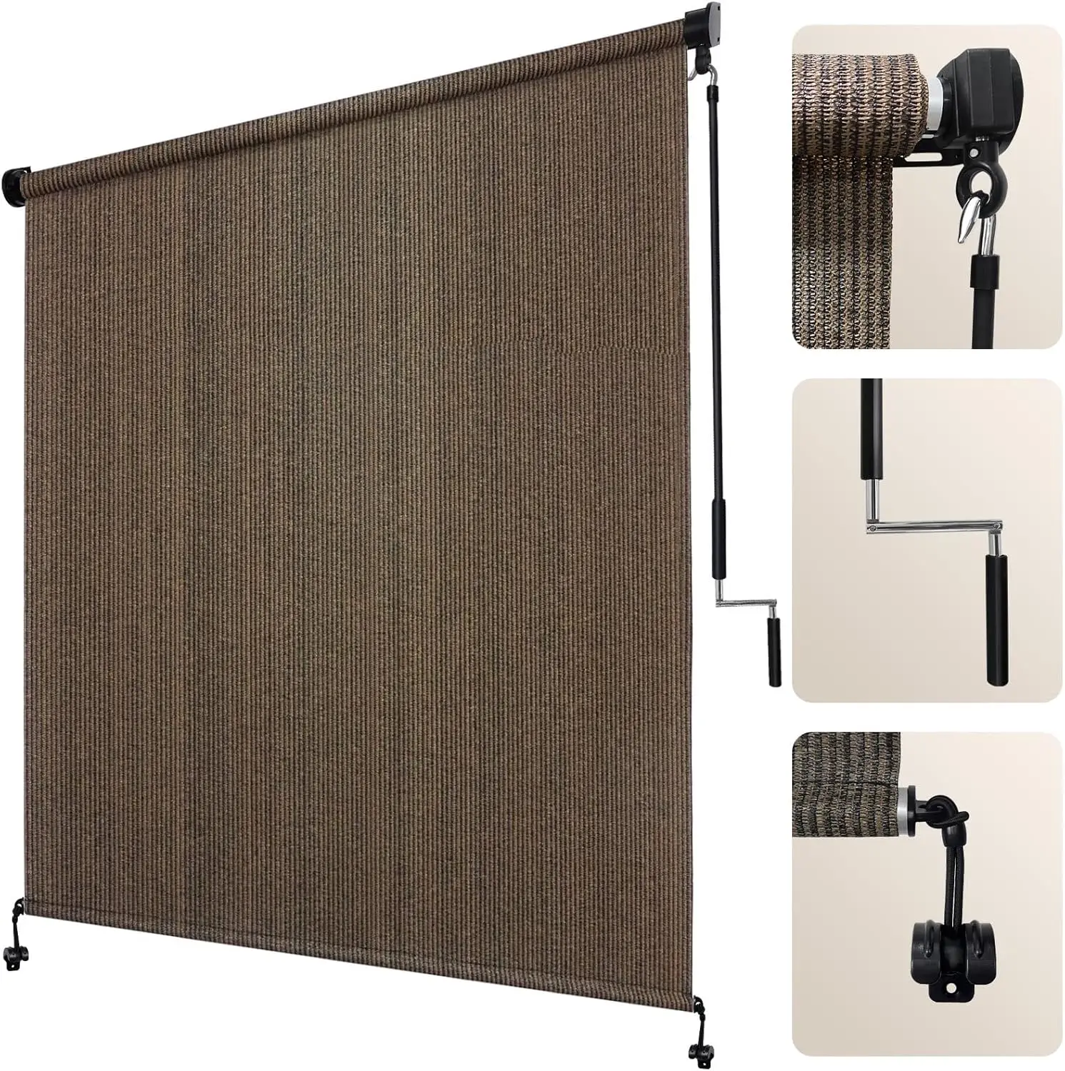 Outdoor Roller Shades with Splicing Design, 10' W x 8' H Exterior Cordless Patio Shades Roll Up Blinds for Porch, Gazebo, Pergola, Balcony, Mocha