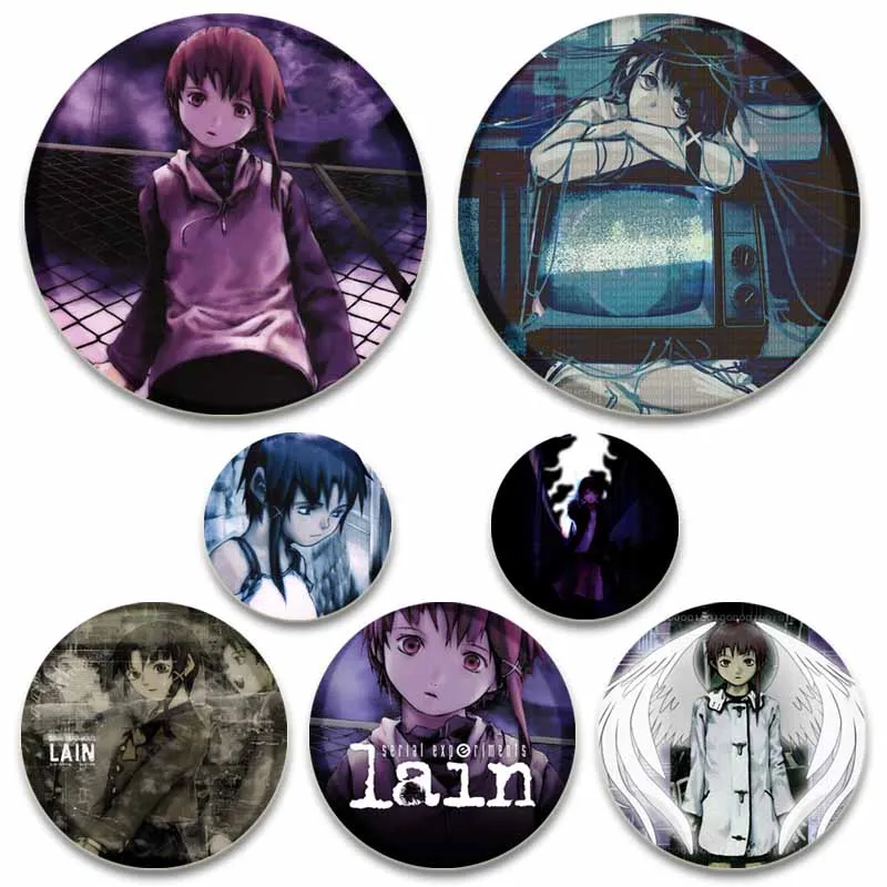 Serial Experiments Lain Button Pin Jewelry for Women Cartoon Acrylic Brooch Badge Round Anime Badges on Backpack Accessories