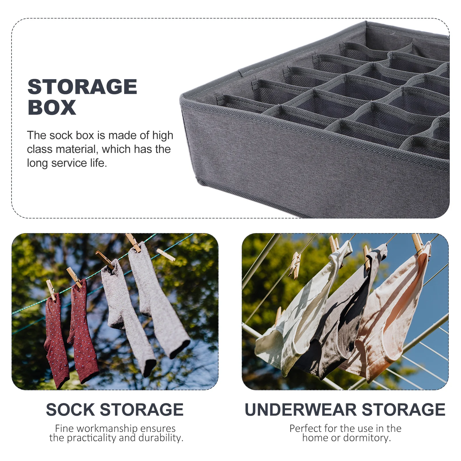 

1Pcs Household Sock Storage Box Multi-Grid Compartment Organizer Sock Storage Container for Home Dormitory Use