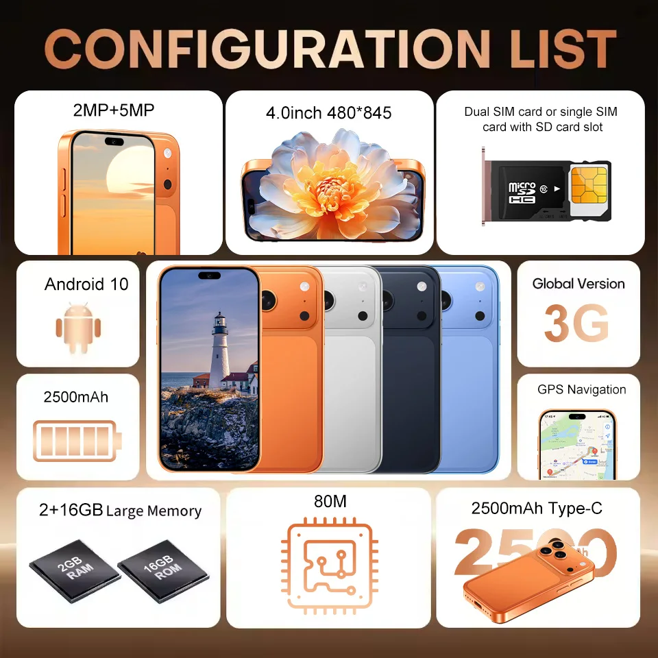 IVMI Global 17 Mini Smartphone Pro Max Android Cellphone 3G Dual SIM WIFI Bluetooth Play Store Screen Toys Small Mobile Phones