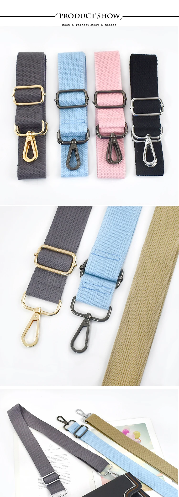 Deepeel 3.8cm New Canvas Solid Color Strap Handbag Crossbody Replacement Shoulder Straps Adjustable Women's Bag Accessories