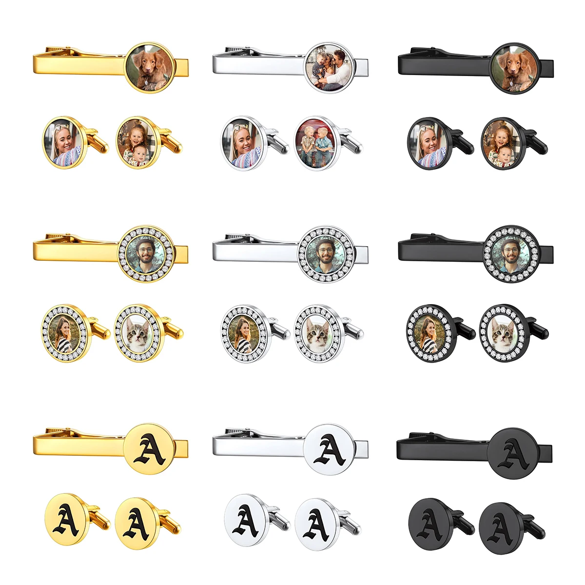 

Набор U7: Заказные запонки и зажим для галстука для мужчин, с индивидуальными фото/инициалами, ювелирный набор для жениха, подарок