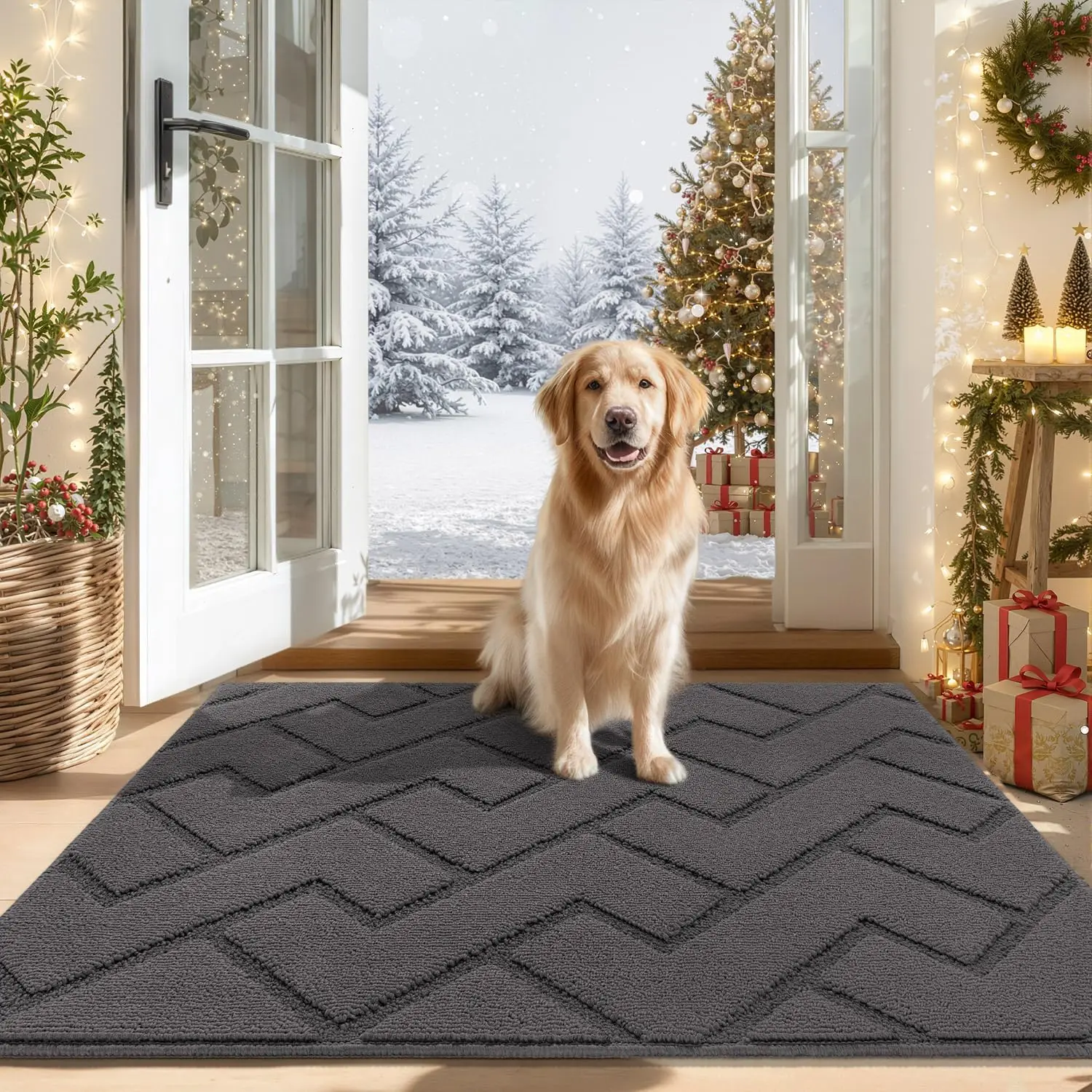 

Нескользящий коврик для входной двери, 32x48 дюймов, впитывающий и моющийся, для прихожей, серый