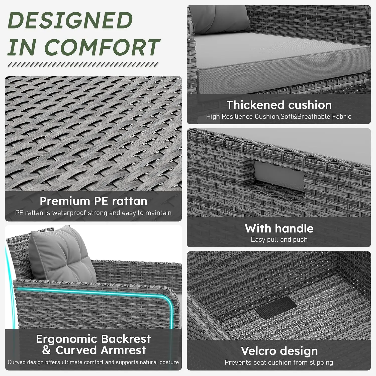 5 Piece Patio Furniture Set, PE Wicker Outdoor Furniture Set with Soft Cushions & Coffee Table, Outdoor Lounge Chairs, Custom